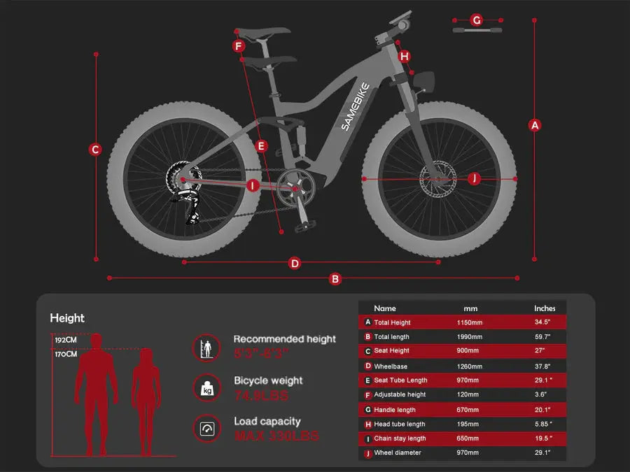 Fat Bike Électrique SAMEBIKE RSA08-II | 1000W |  Vélo Tout-terrain Ultime (Version améliorée) - RIDETRIC
