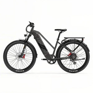 Vélo électrique gris LANKELEISI MX600 PRO en vue avant, mettant en valeur son design élégant.